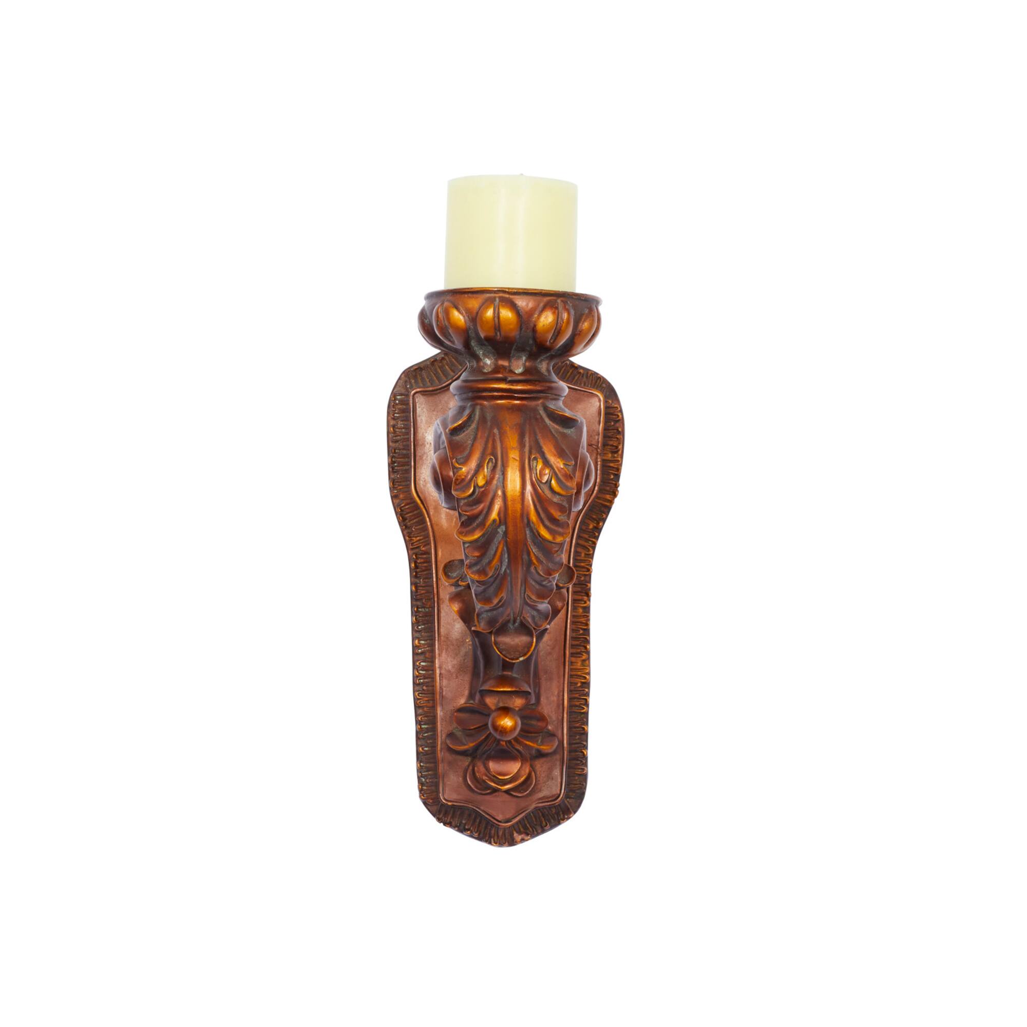 Bronze Polystone Traditional Candle Wall Sconce, 13" x 5" x 7"